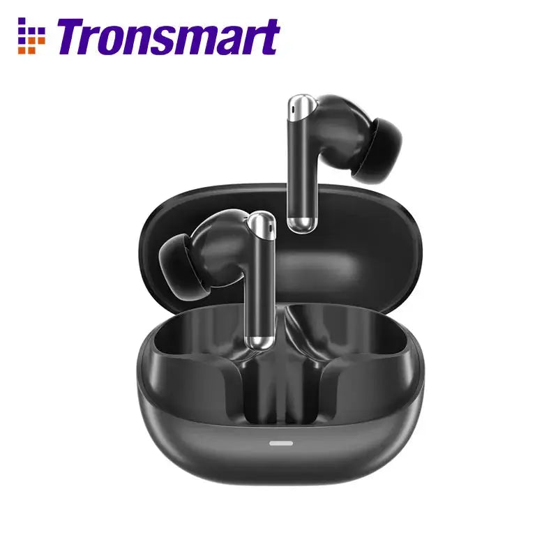 Tronsmart Sounfii R4 wireless earphones in black charging case with two buds