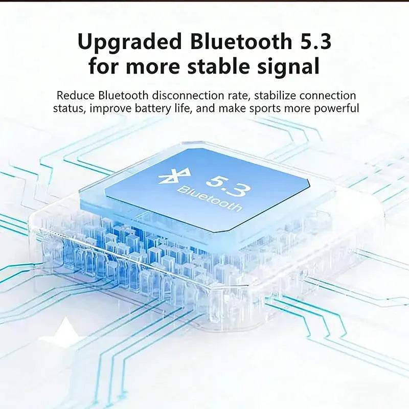 Bluetooth 5.3 chipset module in a clear plastic case with a blue label