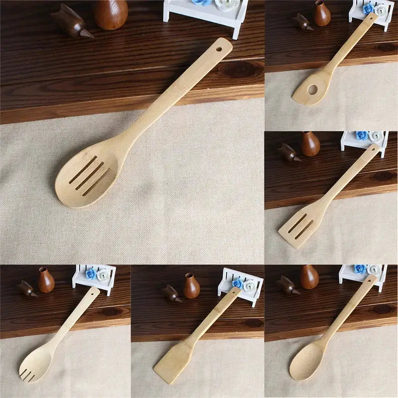Eco Bamboo 6 Piece Kitchen Utensil Set With Spoons And Spatulas Durable Eco Friendly Cooking Tools
