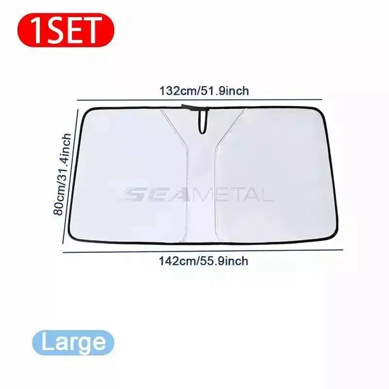 SEAMETAL car windshield sun shade for front window, white with black border, large size, 1 set