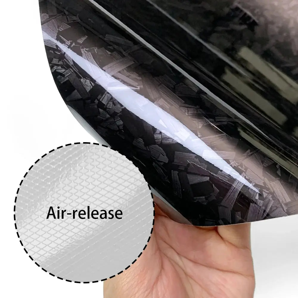 Carbon fiber film glossy black car wrap by Simples Market; self-adhesive decal with air-release backing