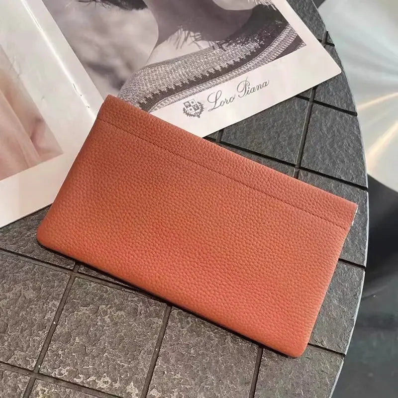 Orange artificial leather long wallet for passport and IDs
