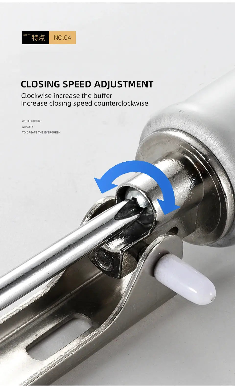 Door closer Simples Market; automatic soft-close with 90-degree stop buffer adjustment, metal hardware