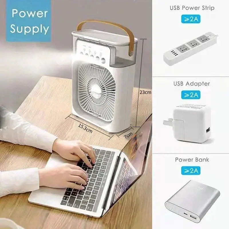 New 3 In 1 Portable Air Cooler Fan With Humidifier And Led Night Light For Home Office And Household Use