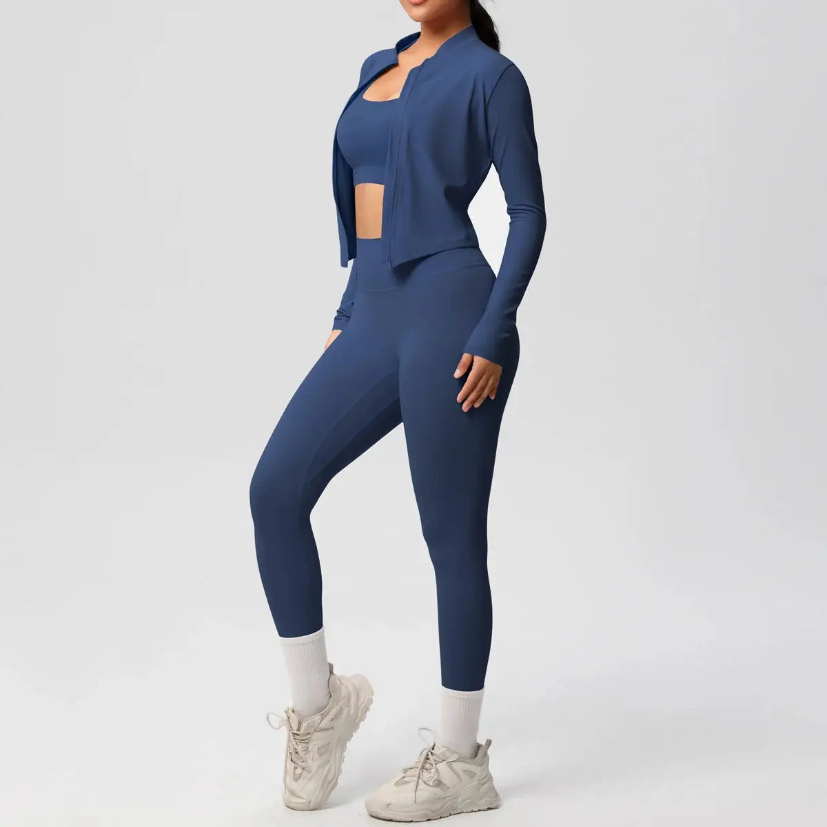 3 Piece Yoga Set for Women Sports Bra Zipper Jacket Leggings Gym Wear