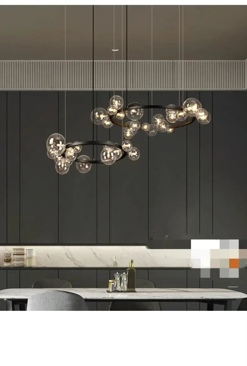 Simples Market simple chandelier hanging lamp with glass globe clusters and black rings