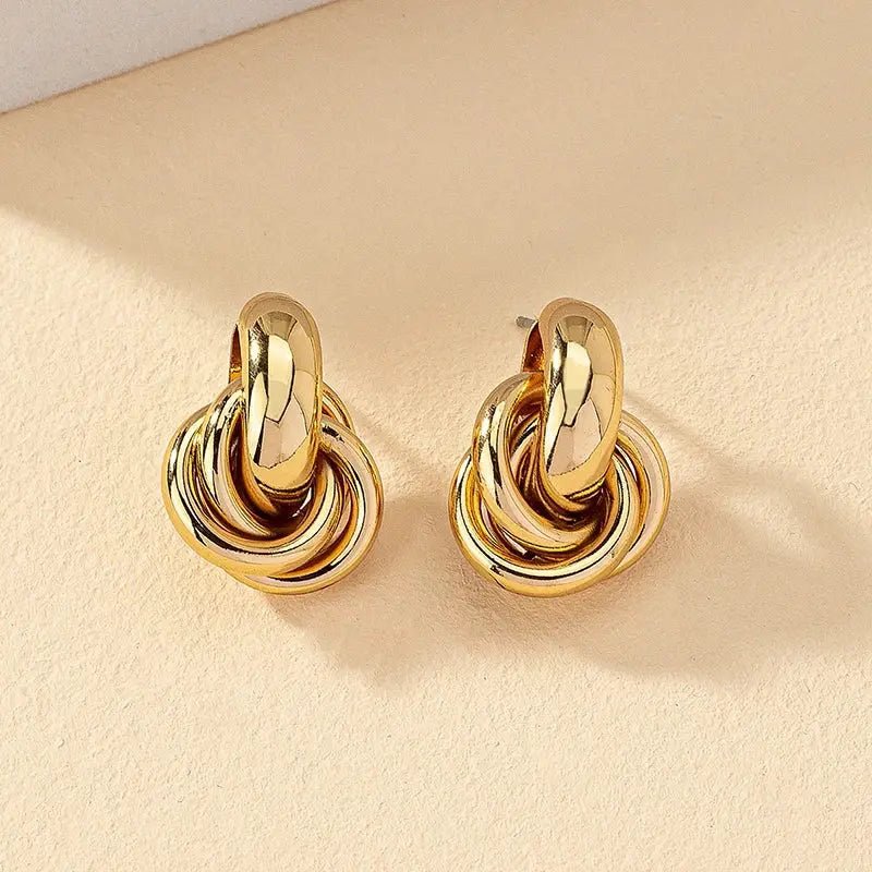 Obega Two Tone Gold Silver Knot Hoop Earrings For Women Shiny Plating Trendy Fashion Jewelry Daily Wear - Simples Market