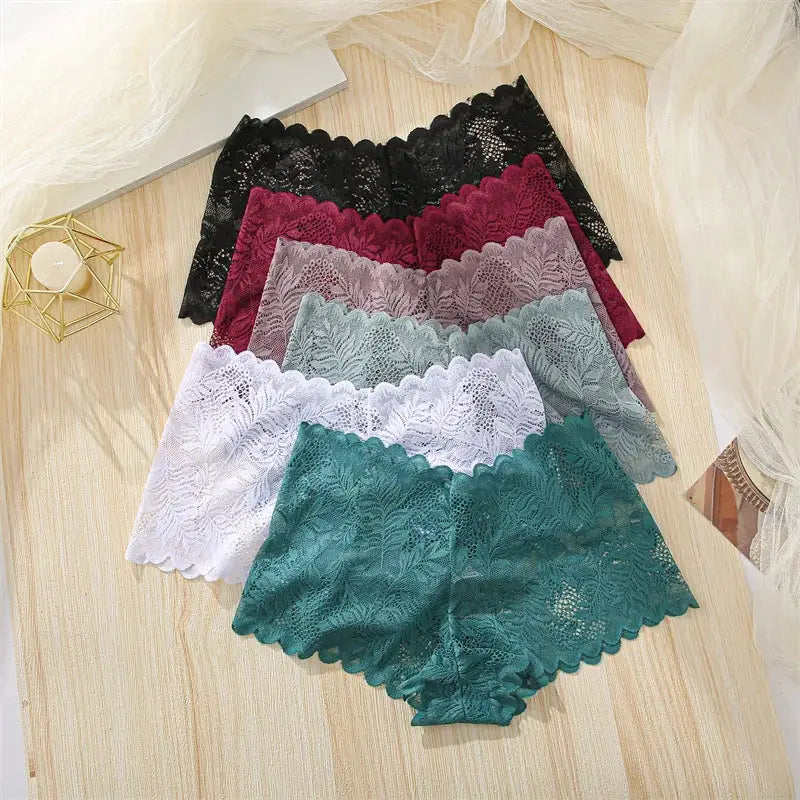 Lace floral boyshorts underwear set, 7-piece multicolor assortment, low-waist briefs