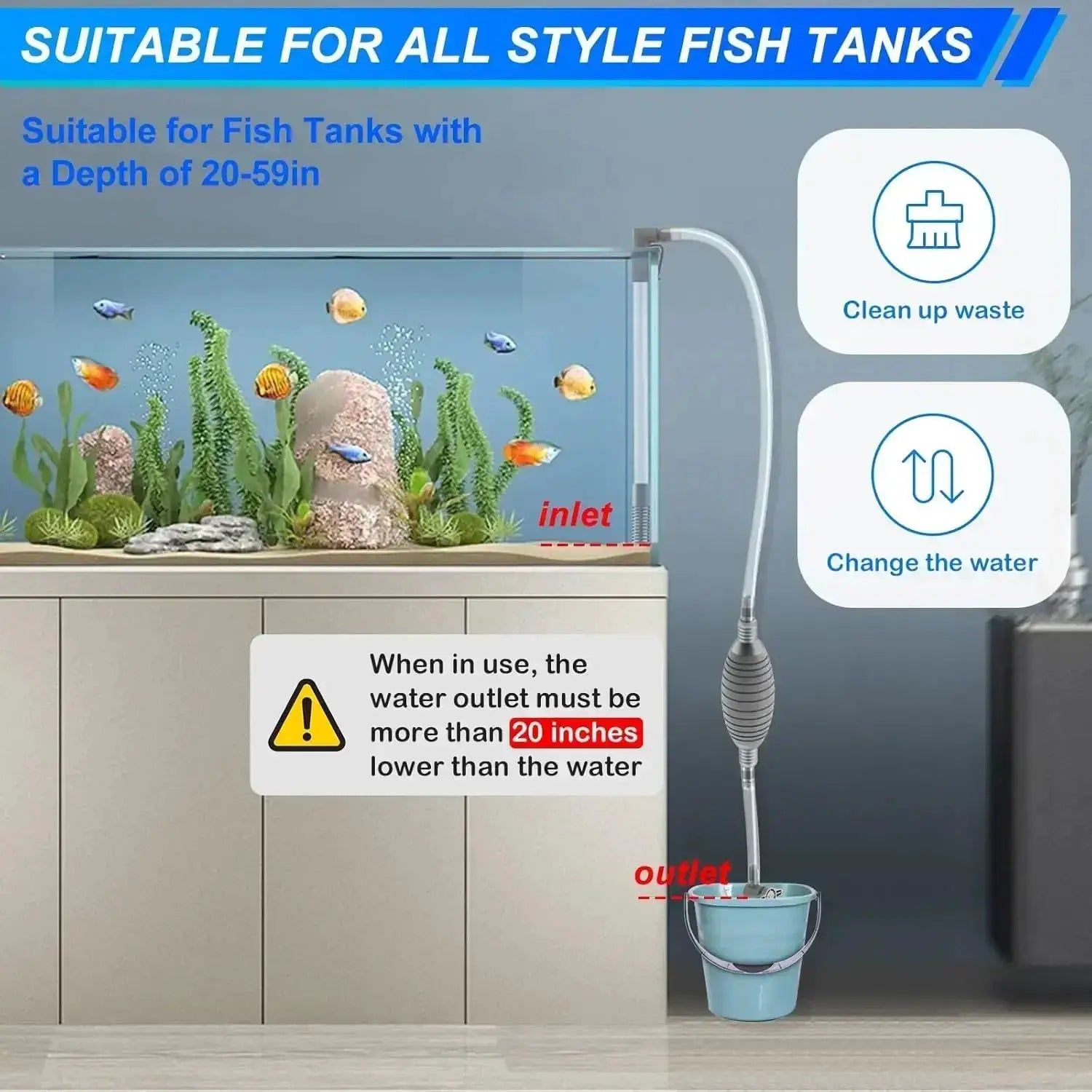 Simples Market fish tank siphon vacuum gravel cleaner kit with extension tube for water changes.