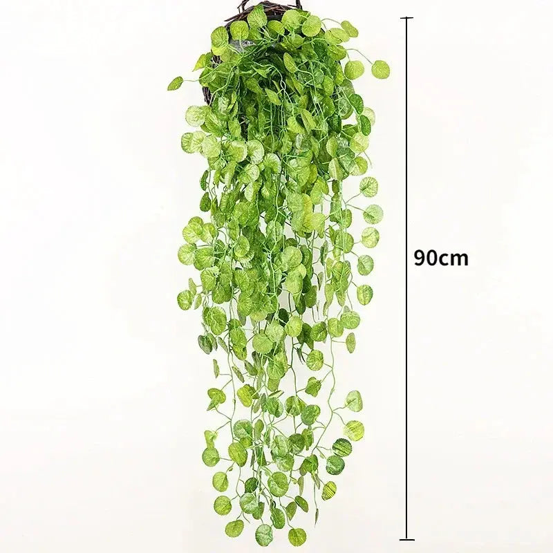 Hanging 90cm artificial plant vine with cascading green plastic leaves for home decor