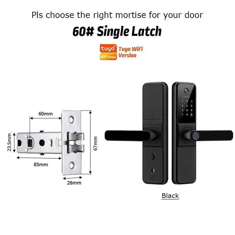YRHAND H01 smart door lock with Tuya WiFi, biometric camera and fingerprint, IP66, black.