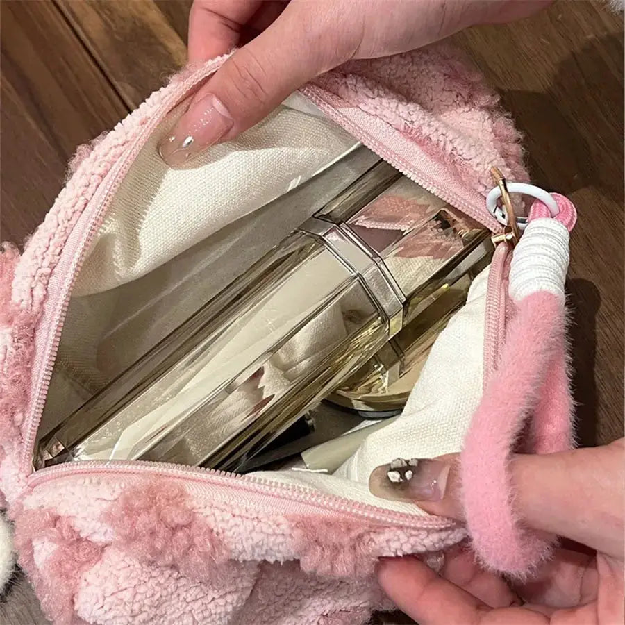 Plush Makeup Bags With Handle Portable Travel Cosmetic Storage Organizer Love Print
