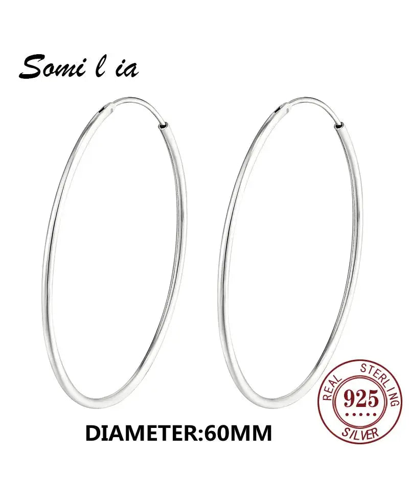 Somilia 925 Sterling Silver Big Hoop Earrings For Women Platinum Finish 10mm To 90mm Fine Jewelry