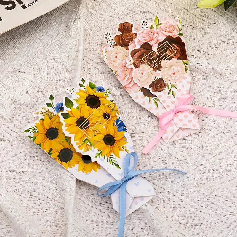 3D Carnation Floral Bouquet Greeting Card Postcard Exquisite Birthday Mothers Day Teachers Day Thanksgiving