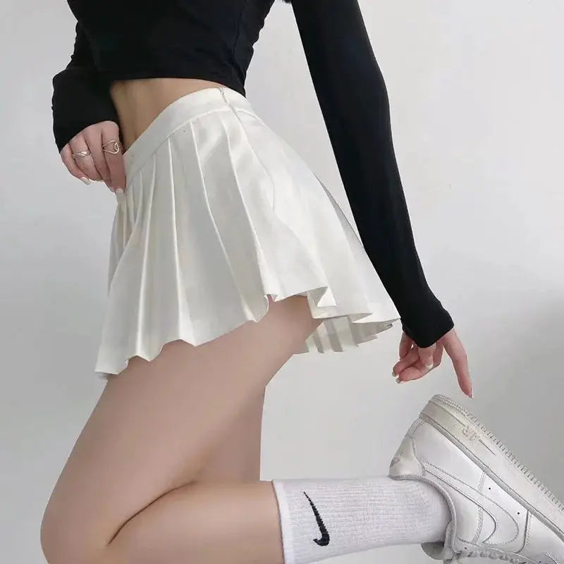 Women Pleated High Waist Mini Skirt White Vintage Korean Inspired A Line Dance Skirt All Day Comfort