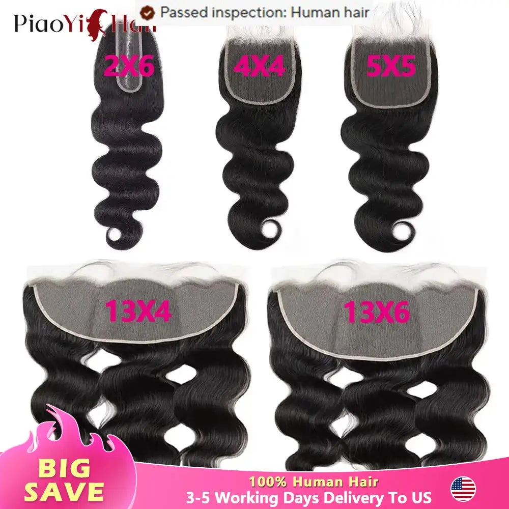 Body Wave human hair set from Simples Market: 13x6/13x4 HD lace frontal with 4x4 and 5x5 transparent closures, plus 2x6 closure