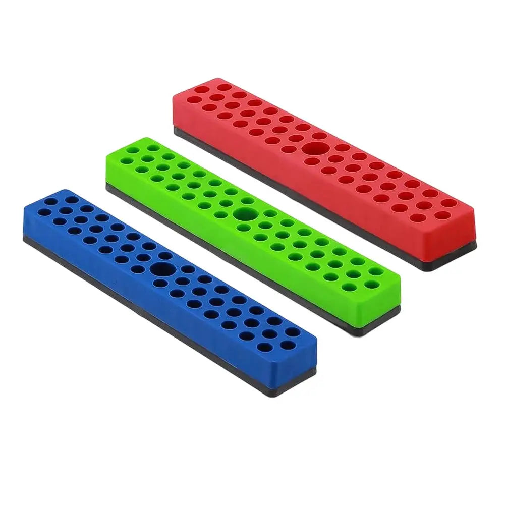 43-hole magnetic hex bit holder organizer set of three in blue, green, and red