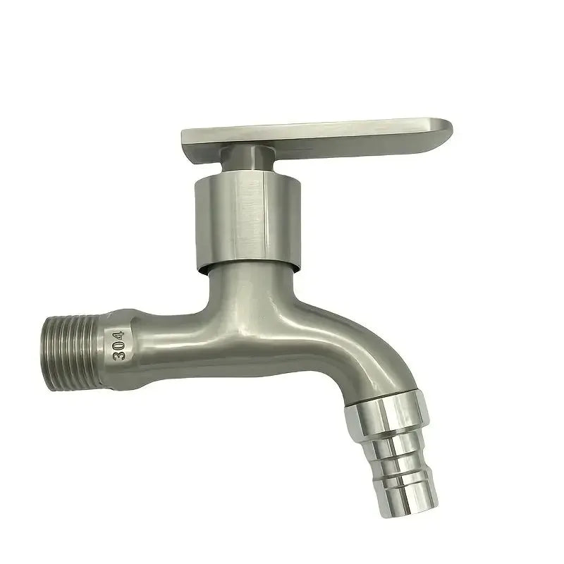Simples Market stainless steel faucet with single lever handle, threaded inlet and hose barb outlet
