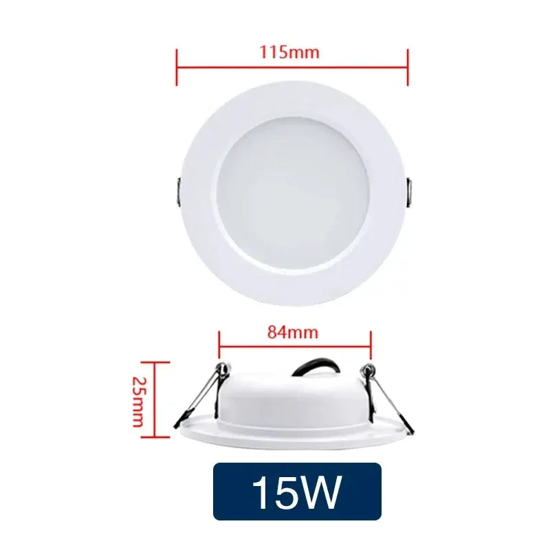 Simples Market 15W LED recessed ceiling downlight, round white, 115mm diameter, 25mm height