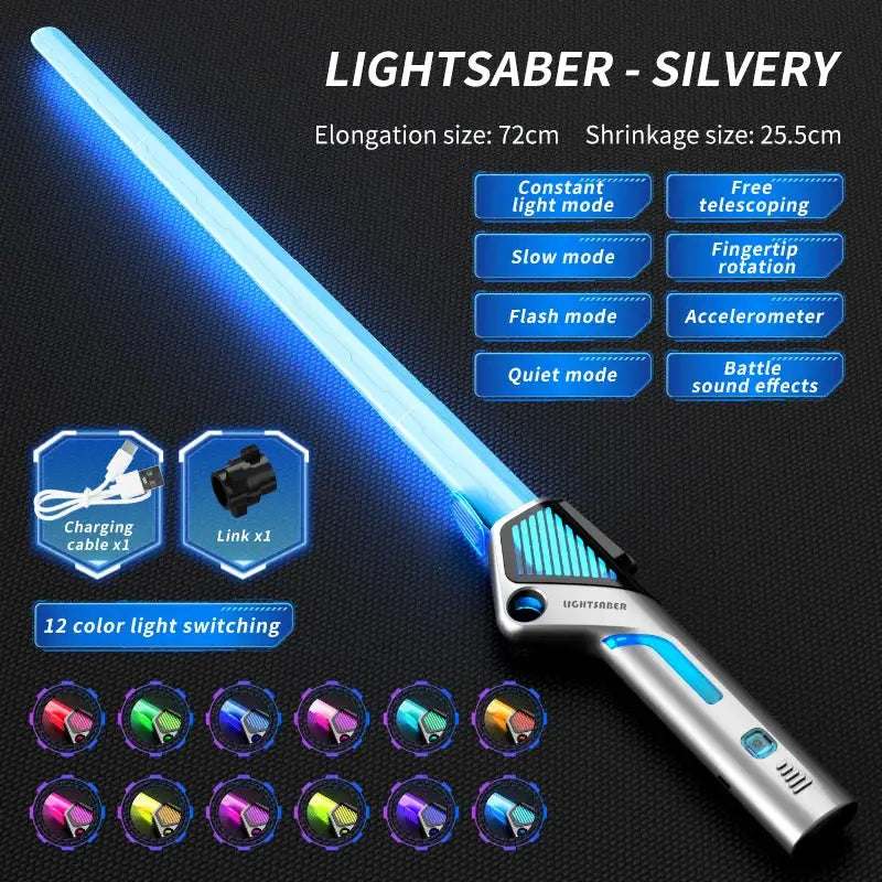 Children Colorful Glowing Telescopic Sword Toy 2 In 1 Light Up Laser Sword With Music Rotating Decompression Toy