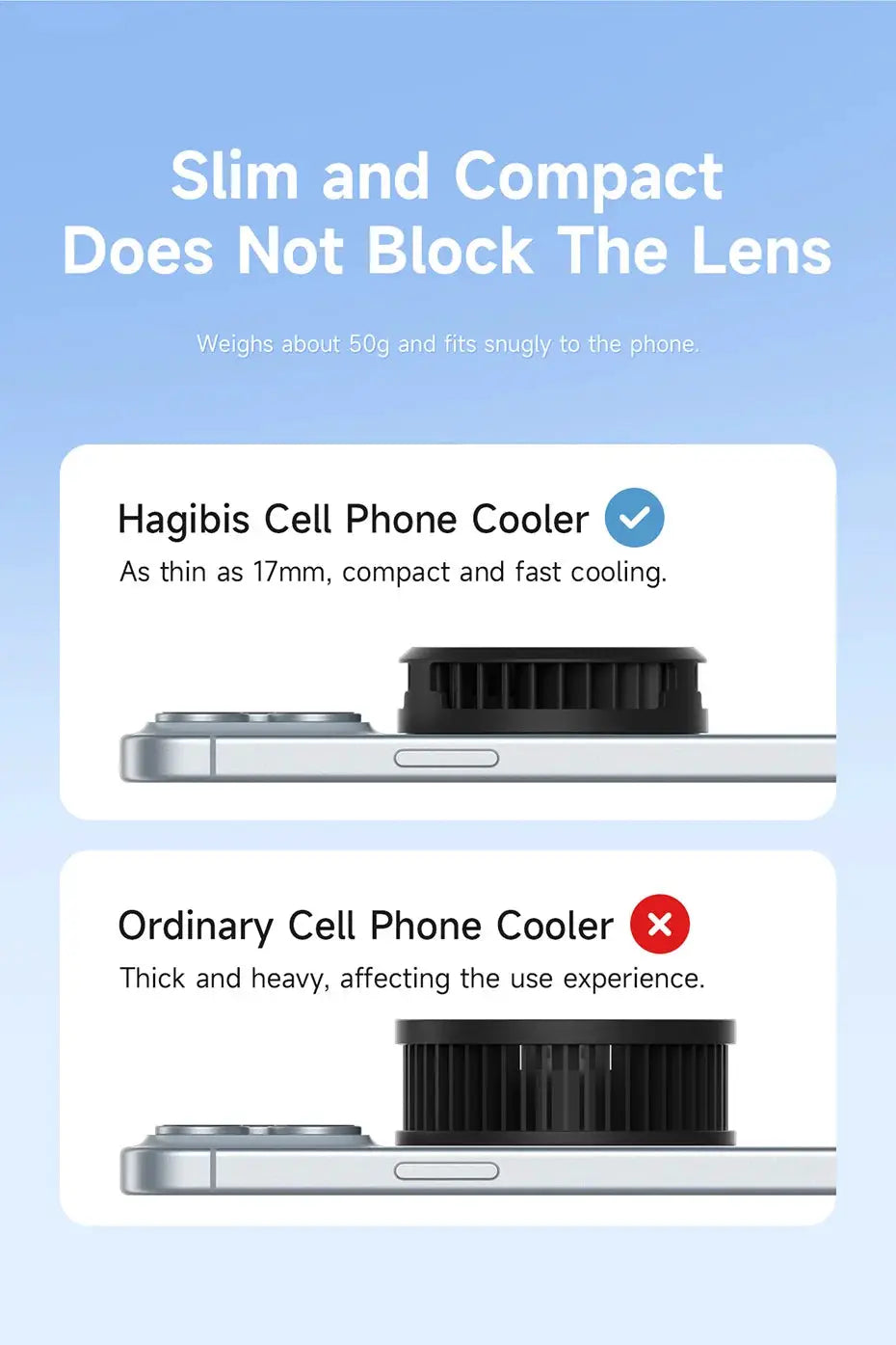 Hagibis Magnetic Cell Phone Cooler by Simples Market; slim 17mm black cooling fan for iPhone 17 Pro gaming