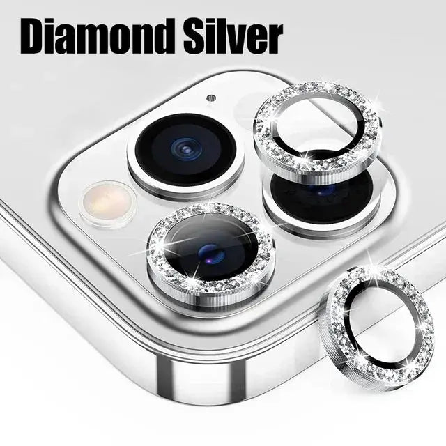 Camera lens protector rings, Diamond Silver metal 3pc set for iPhone back cameras