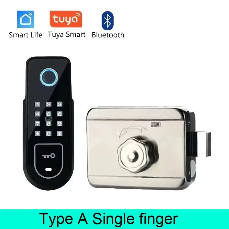 Two-piece electronic door lock set with keypad and fingerprint reader, Bluetooth Tuya compatible for smart home control