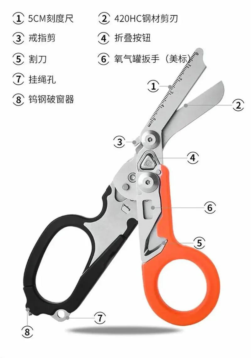 Multifunctional Emergency Response Shears With Strap Cutter And Glass Breaker For Outdoor Rescue