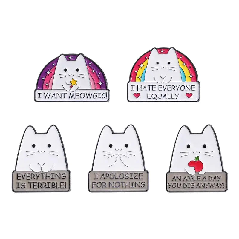 Cat Enamel Pins Set 4 To 6 Pieces Cute Black Fluid Cat Brooches Lapel Pins Jewelry Gift For Friends