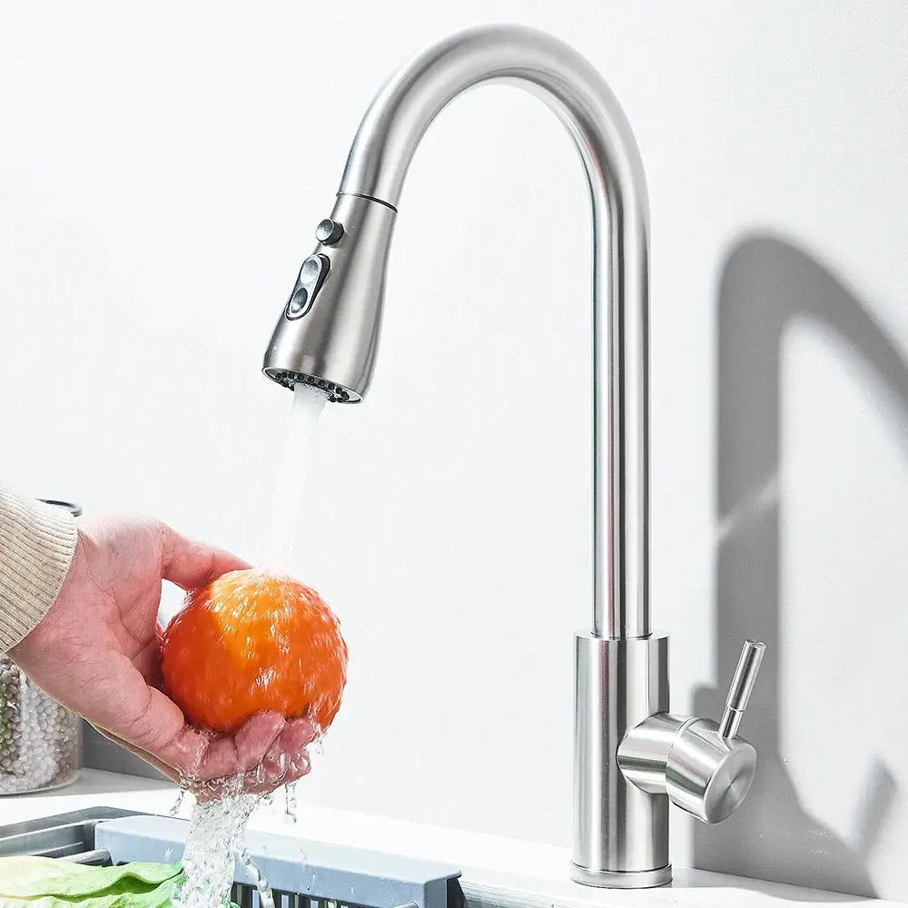 Kitchen faucet pull-out brushed nickel stainless steel finish with side lever