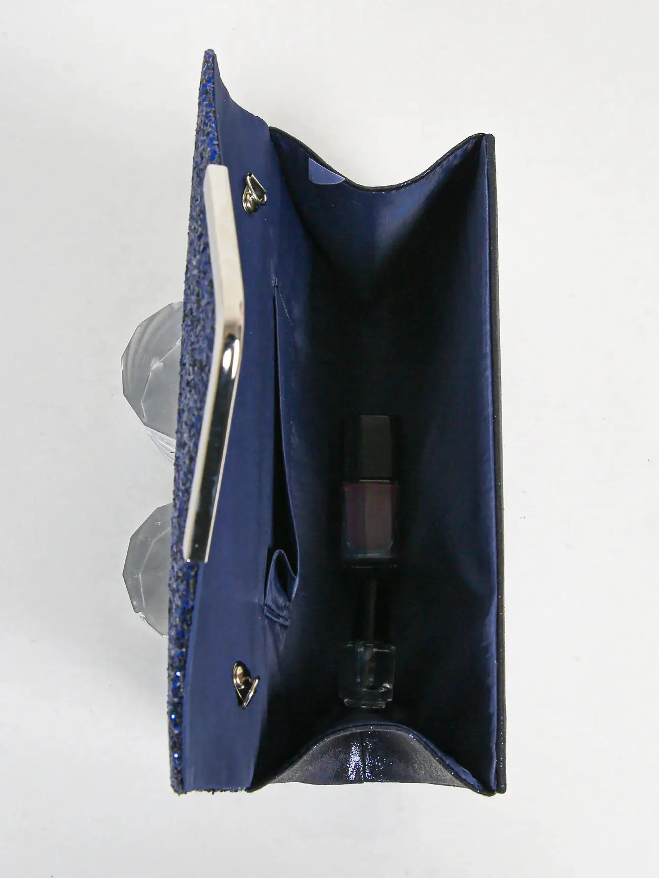 Blue sequin envelope clutch purse with chain strap, navy lining, Simples Market
