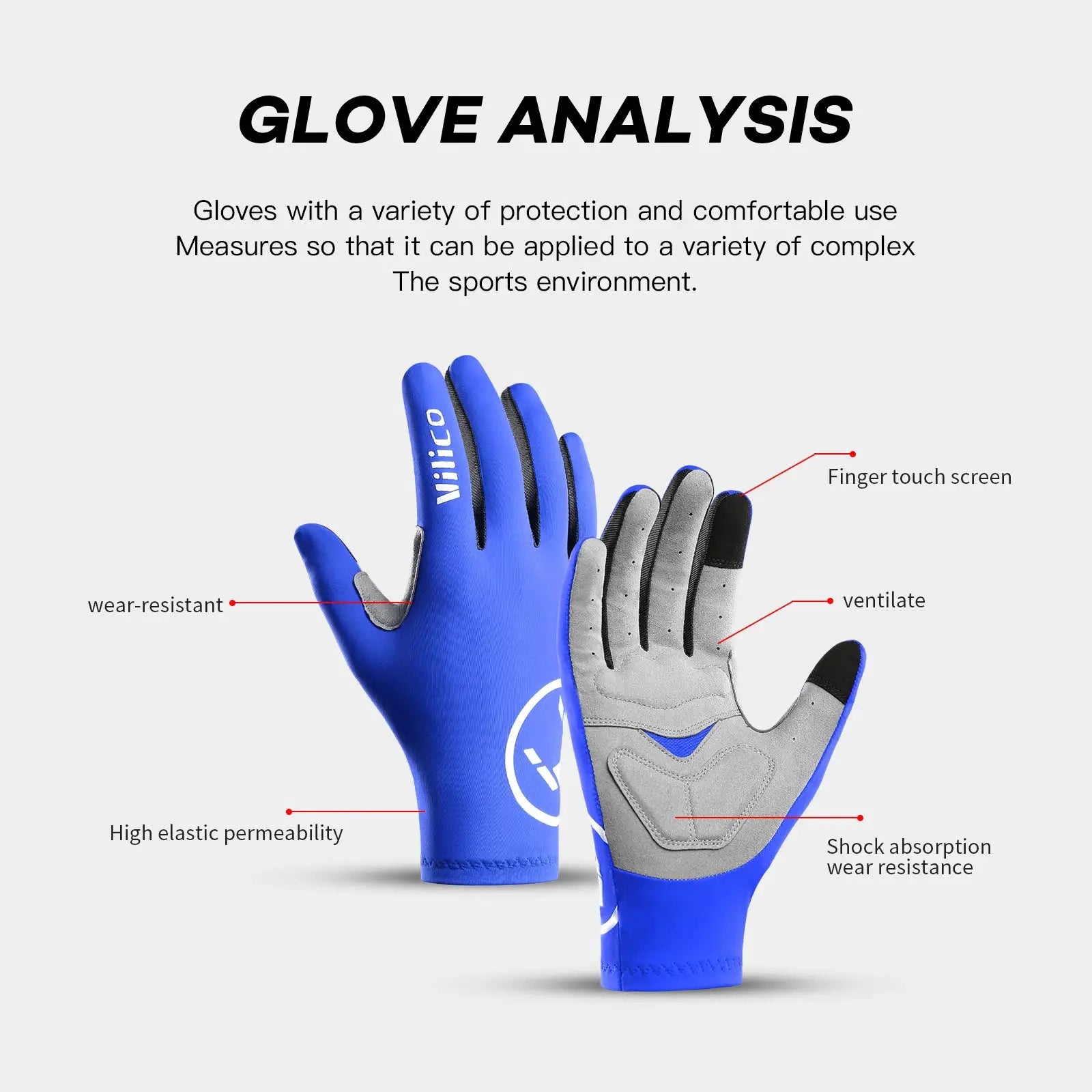 Vilico Professional Outdoor Cycling Gloves With Sensitive Touch Screen Shock Absorption Anti Slip Wear Resistant