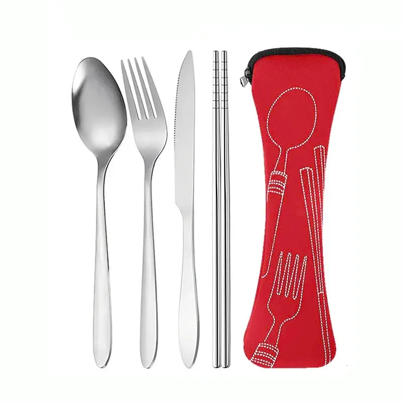 Portable Stainless Steel Cutlery Set 4 Pieces Knife Fork Spoon Chopsticks For School Travel Camping And Work