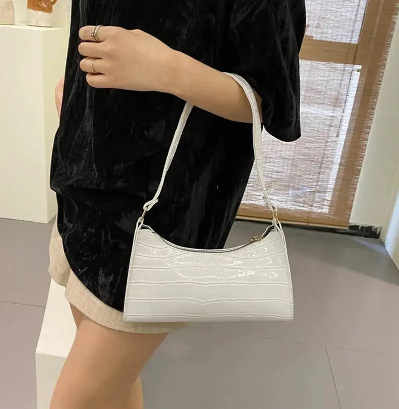 Underarm handbag white alligator-pattern PU leather with shoulder strap by Simples Market