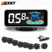 QXNY parktronic eight-sensor parking sensor kit with black circular sensors and digital display