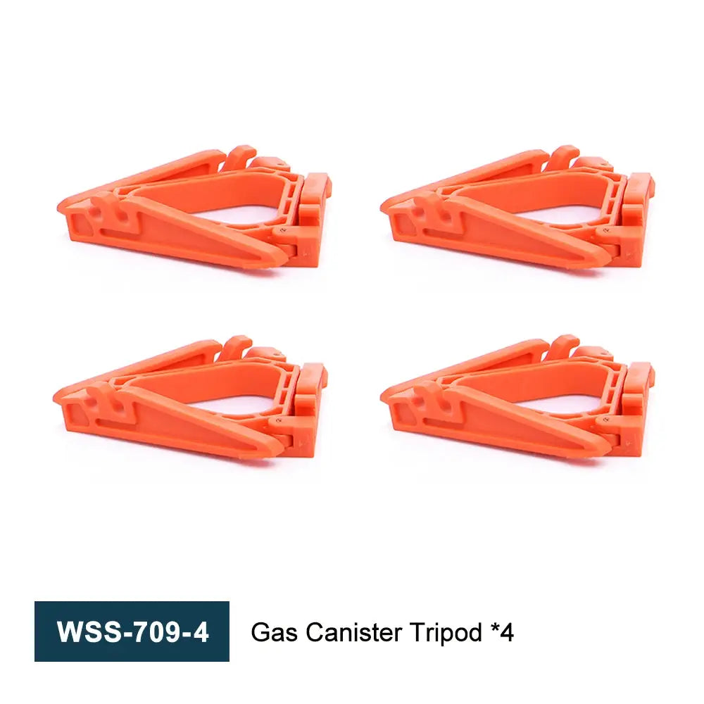 Gas canister tripod set by Simples Market Widesea, orange foldable, 4-pack for camping stoves.