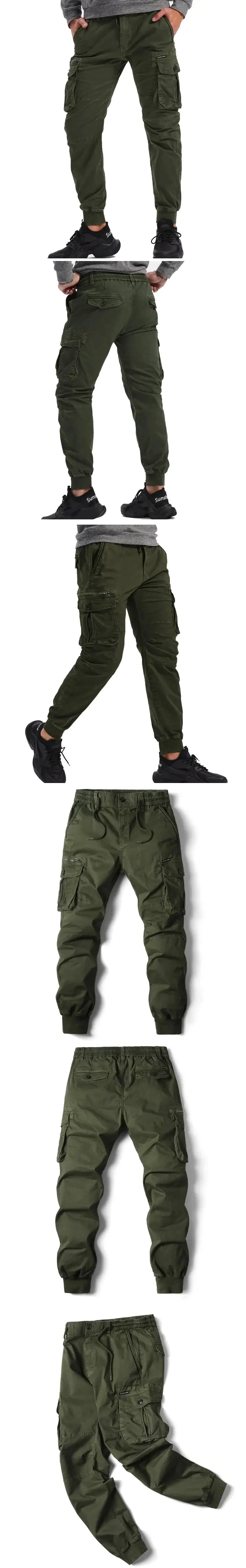 Simples Market men's olive green cotton cargo pants with multiple pockets and jogger cuffs.