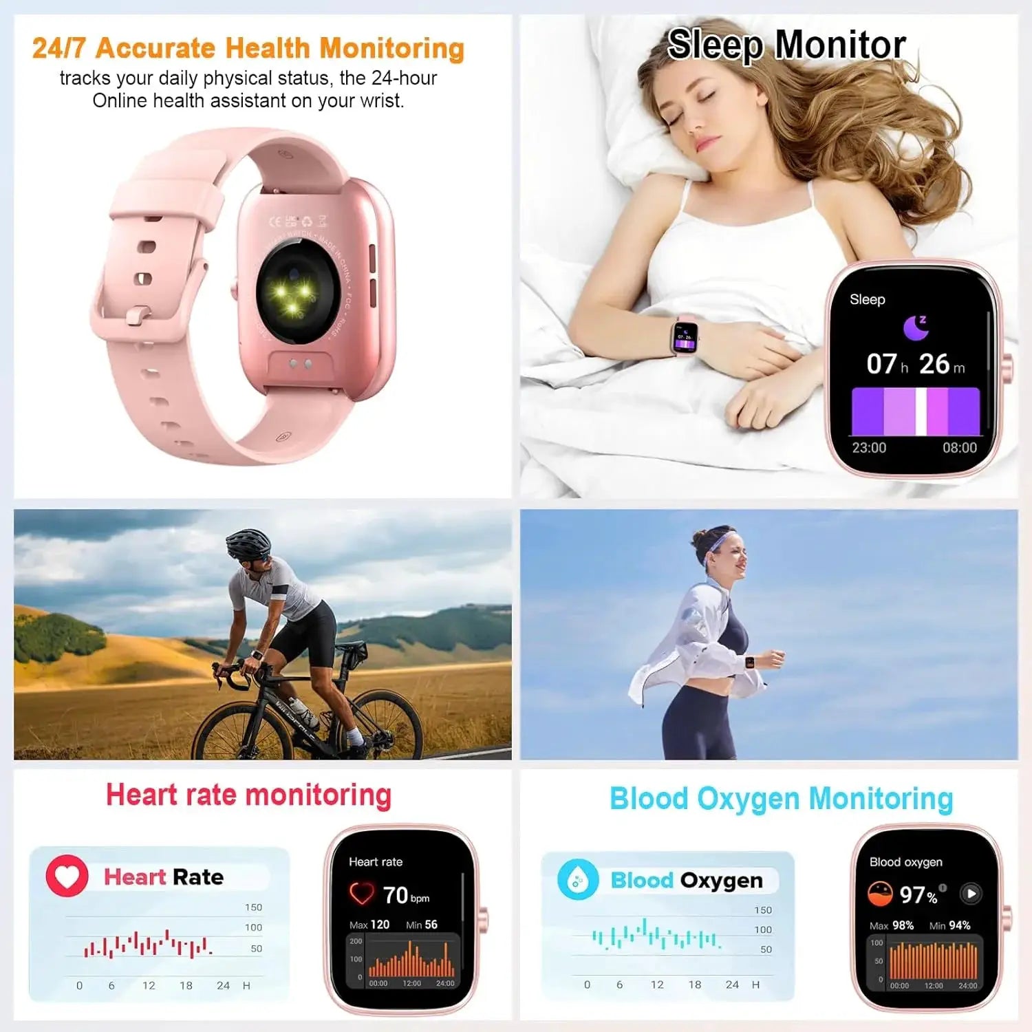 Simples Market pink 1.91-inch Smart Watch, IP68 waterproof fitness tracker with 110+ modes and HR and sleep monitoring