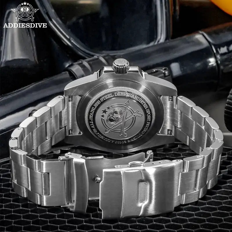 ADDIESDIVE 41mm men's quartz watch with stainless steel bracelet, 200m water resistance, luminous hands/markers