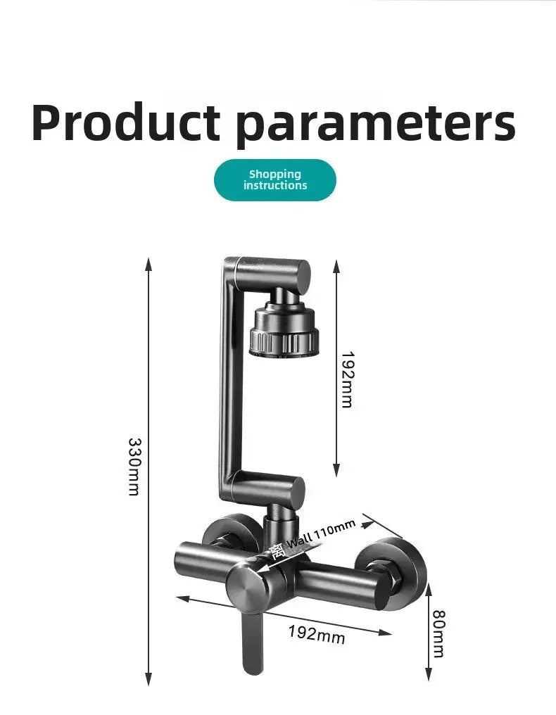 Simples Market 4-mode stainless steel wall-mounted kitchen faucet with 360-degree swivel spout