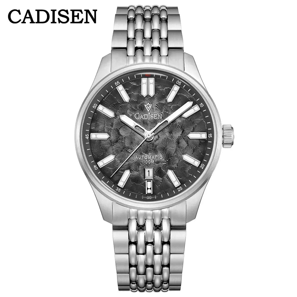 CADISEN stainless steel automatic wristwatch with a textured black dial