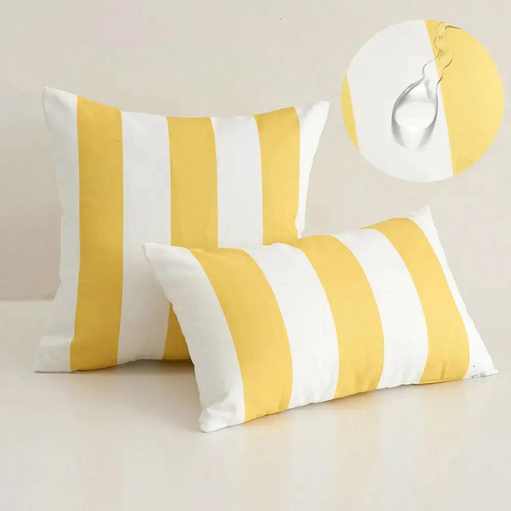 Simples Market waterproof outdoor striped pillow covers; yellow and white decorative cushions, set of 2