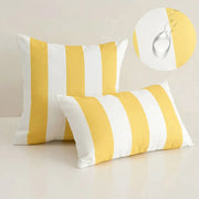 Simples Market waterproof outdoor striped pillow covers; yellow and white decorative cushions, set of 2