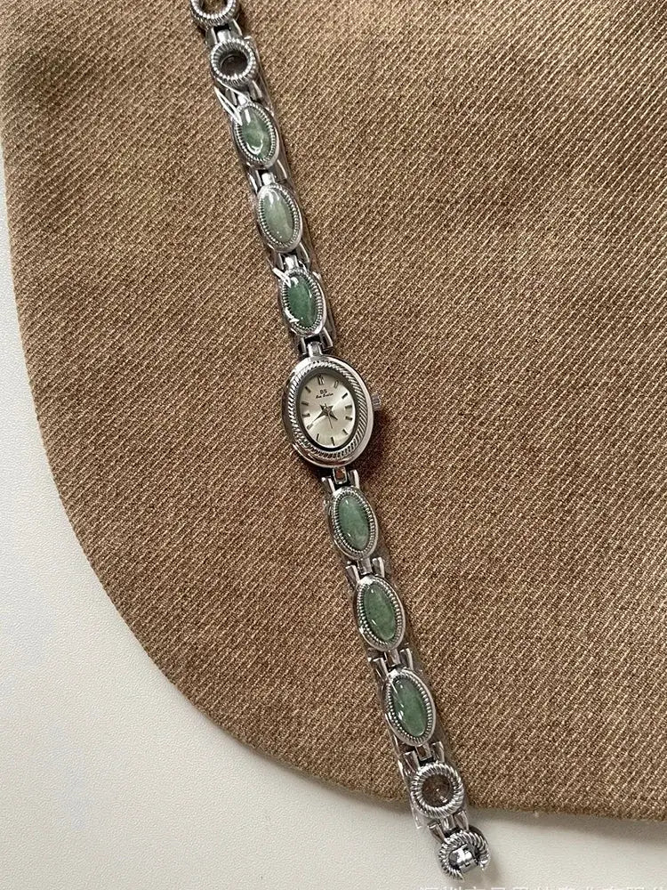 JadeLux Womens Green Jade Bracelet Wristwatch With Elegant Quartz Movement And Water Resistant Oval Case