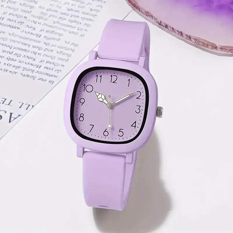 Wristwatch by Simples Market in lavender silicone with Arabic numeral dial and square face