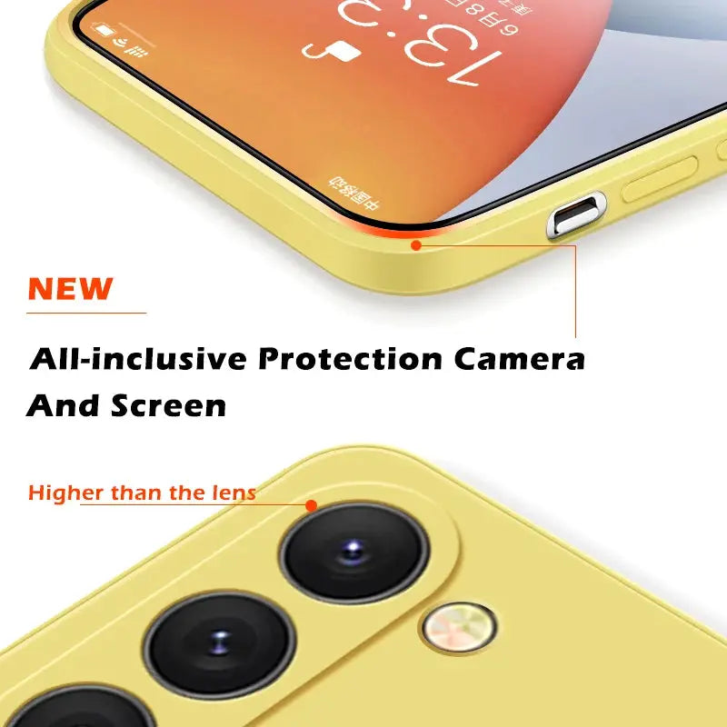 Yellow square-edged liquid silicone phone case for Samsung Galaxy S26/S25