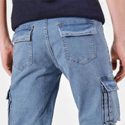 Men's Simples Market denim cargo pants, light blue washed, cargo pockets