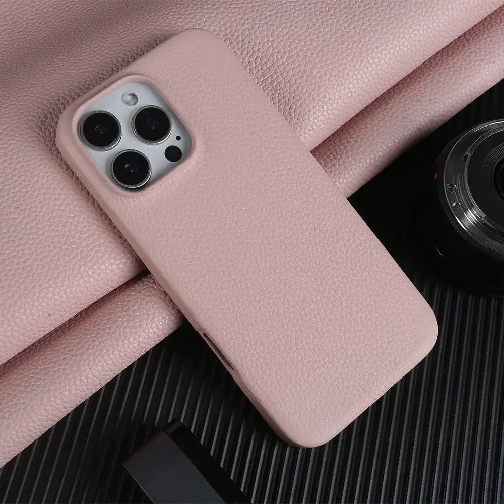 Pink genuine leather MagSafe phone case for iPhone 11–16 Pro Max by Simples Market