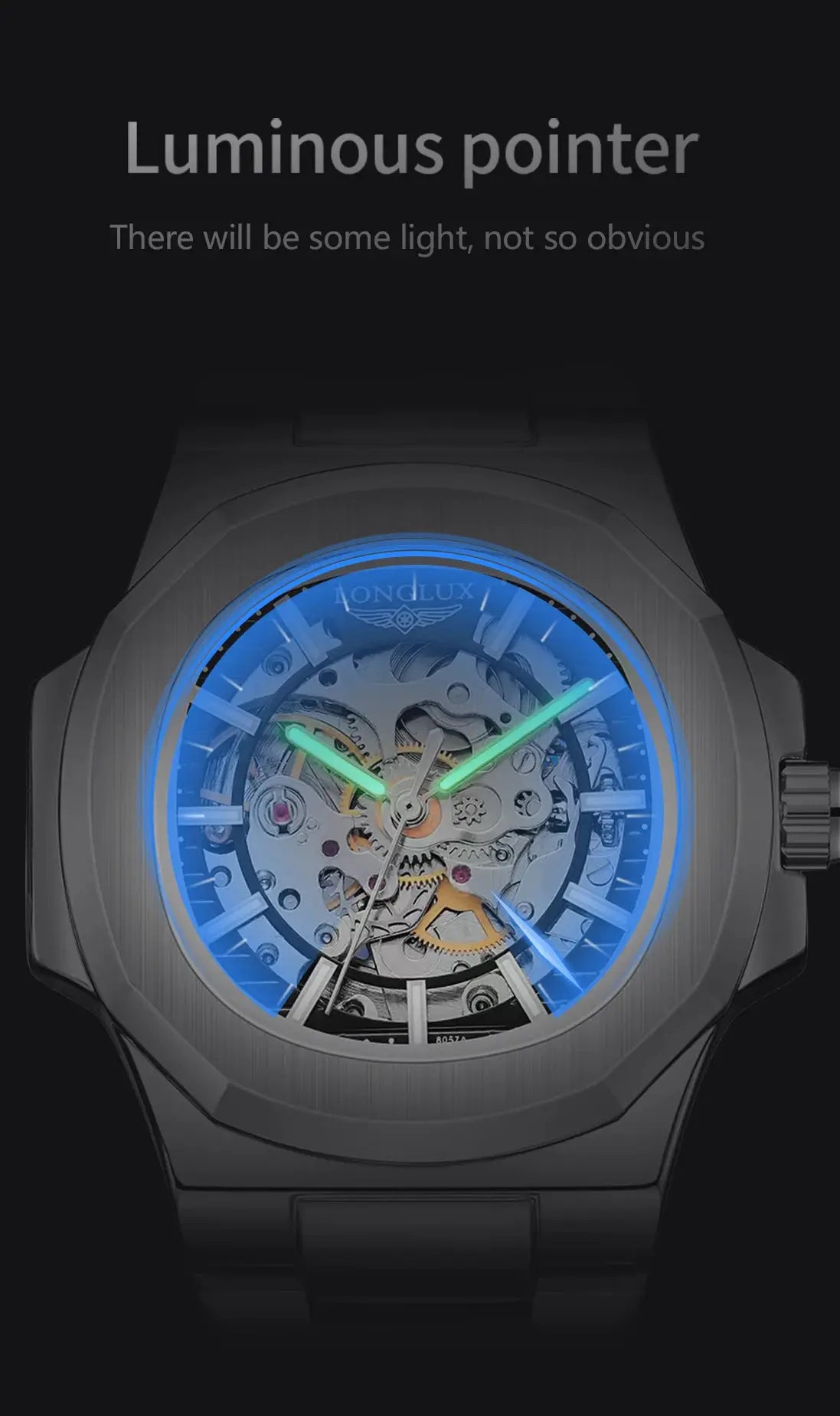 LONGLUX Men Automatic Mechanical Skeleton Watch Luxury Waterproof Stainless Steel Timepiece For Business And Casual Wear