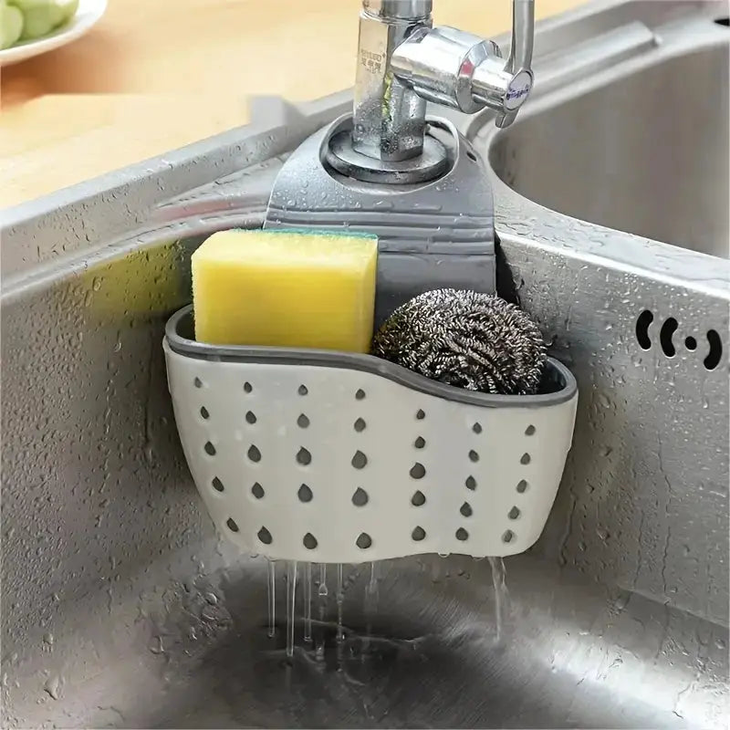 Kitchen Sink Hanging Draining Basket Adjustable Rubber Bag Soap Sponge Caddy Faucet Holder For Bathroom